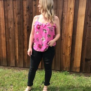 Floral ruffle tank